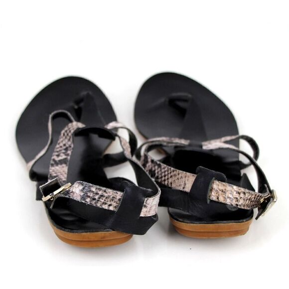 A.Gianetti ITALY GRAY BLACK GENUINE LEATHER STRAPPY FLAT SANDALS SHOES Size 9.5 - Picture 4 of 11